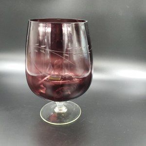Etched Amythst Glass Brandy Snifter Vase